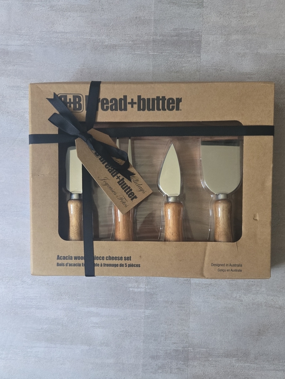 ​B+B (Bread+Butter) Acacia Wood 5 Piece Cheese Set NIB Gift Holiday Charcuterie